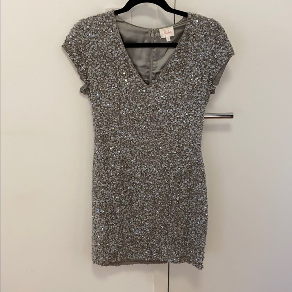 Parker beaded sequin silver dress